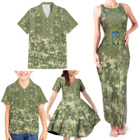 Ukraine Military Vyshyvanka Pattern Family Matching Tank Maxi Dress and Hawaiian Shirt Tryzub Emblem Tactical Style