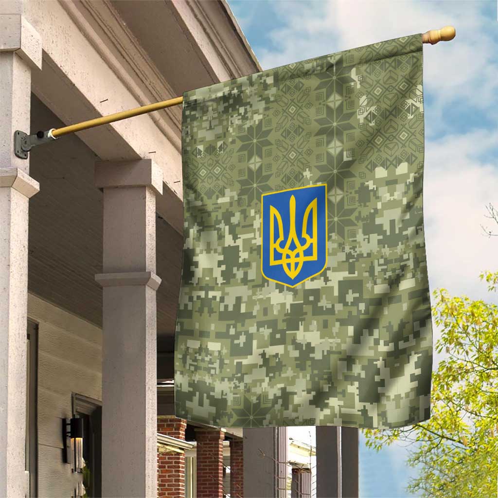 Ukraine Military Vyshyvanka Pattern Garden Flag Tryzub Emblem Tactical Style - Wonder Print Shop