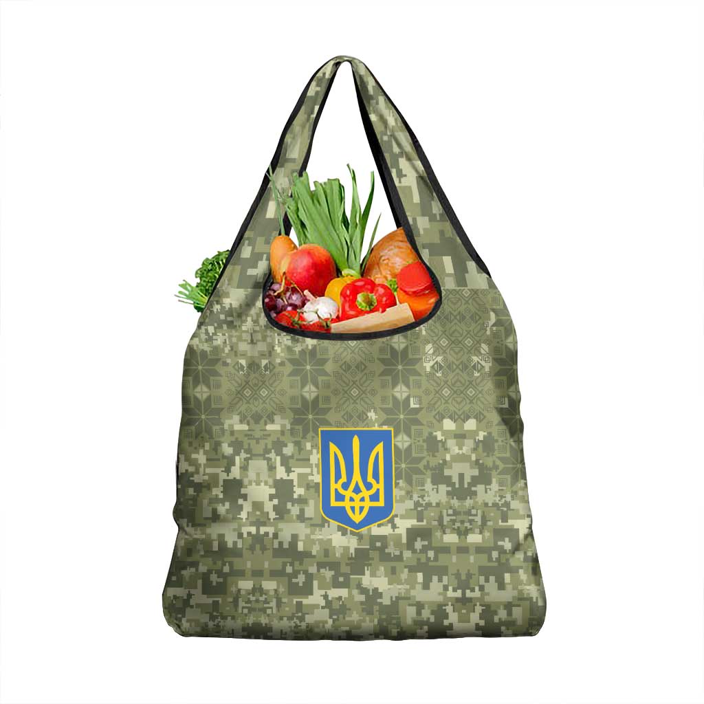 Ukraine Military Vyshyvanka Pattern Grocery Bag Tryzub Emblem Tactical Style - Wonder Print Shop