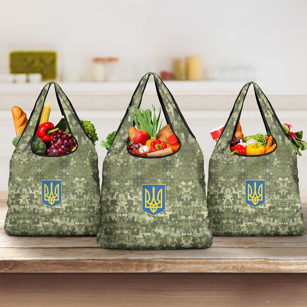 Ukraine Military Vyshyvanka Pattern Grocery Bag Tryzub Emblem Tactical Style - Wonder Print Shop