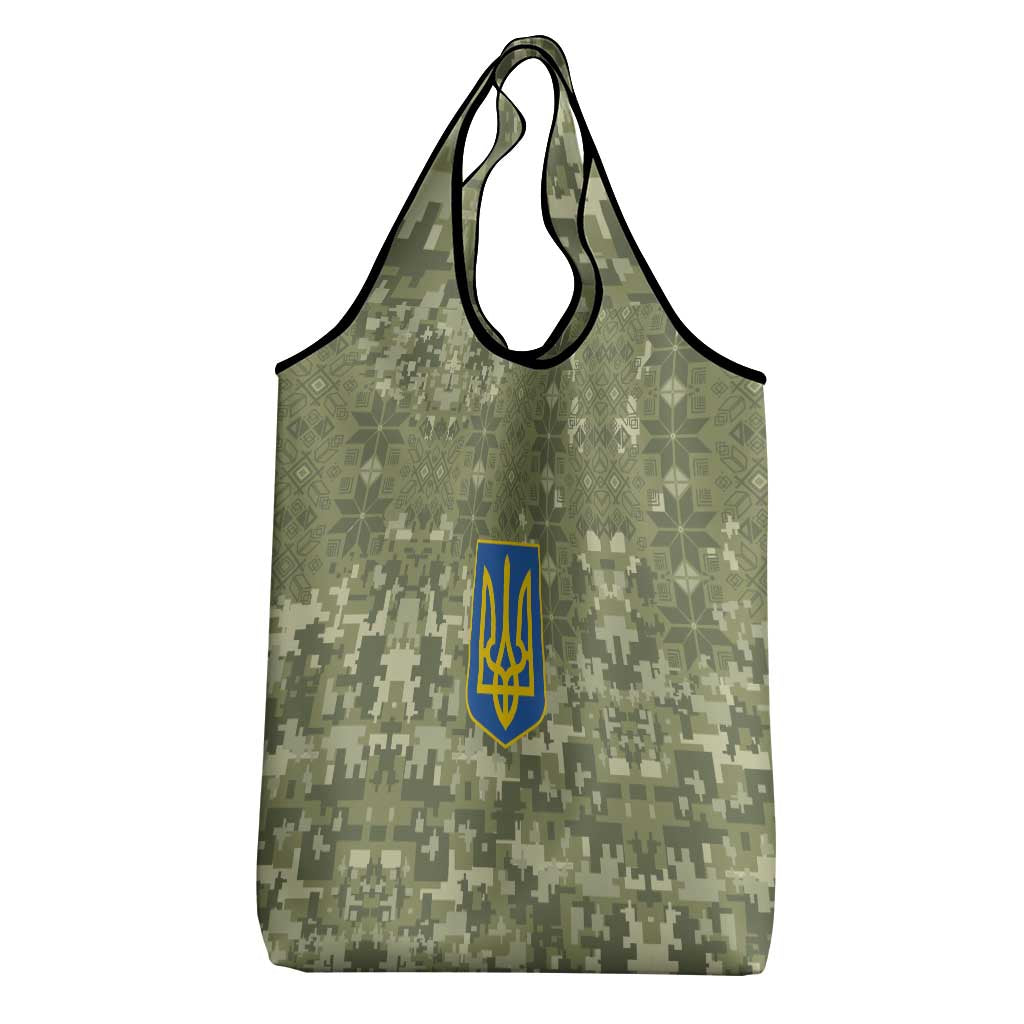 Ukraine Military Vyshyvanka Pattern Grocery Bag Tryzub Emblem Tactical Style - Wonder Print Shop