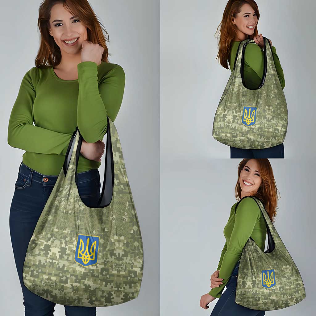 Ukraine Military Vyshyvanka Pattern Grocery Bag Tryzub Emblem Tactical Style - Wonder Print Shop