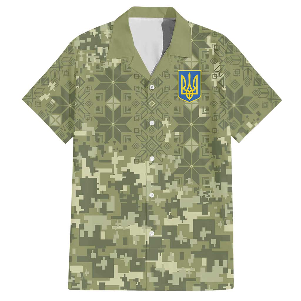 Ukraine Military Vyshyvanka Pattern Hawaiian Shirt Tryzub Emblem Tactical Style - Wonder Print Shop