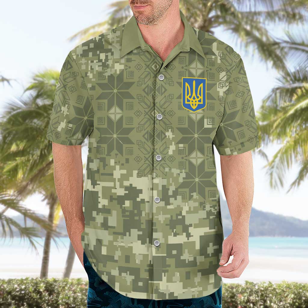 Ukraine Military Vyshyvanka Pattern Hawaiian Shirt Tryzub Emblem Tactical Style - Wonder Print Shop