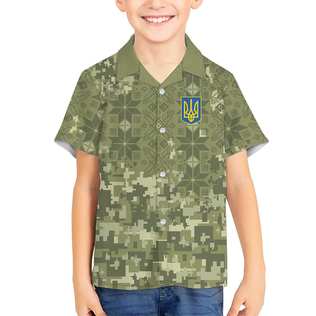 Ukraine Military Vyshyvanka Pattern Hawaiian Shirt Tryzub Emblem Tactical Style - Wonder Print Shop