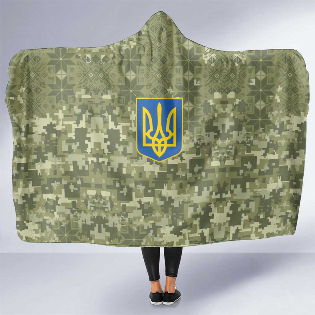 Ukraine Military Vyshyvanka Pattern Hooded Blanket Tryzub Emblem Tactical Style - Wonder Print Shop