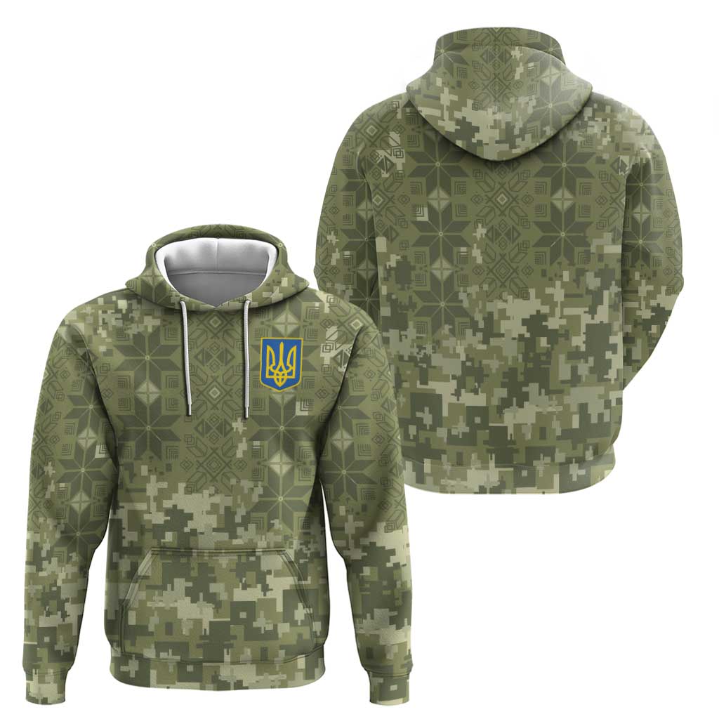 Ukraine Military Vyshyvanka Pattern Hoodie Tryzub Emblem Tactical Style - Wonder Print Shop