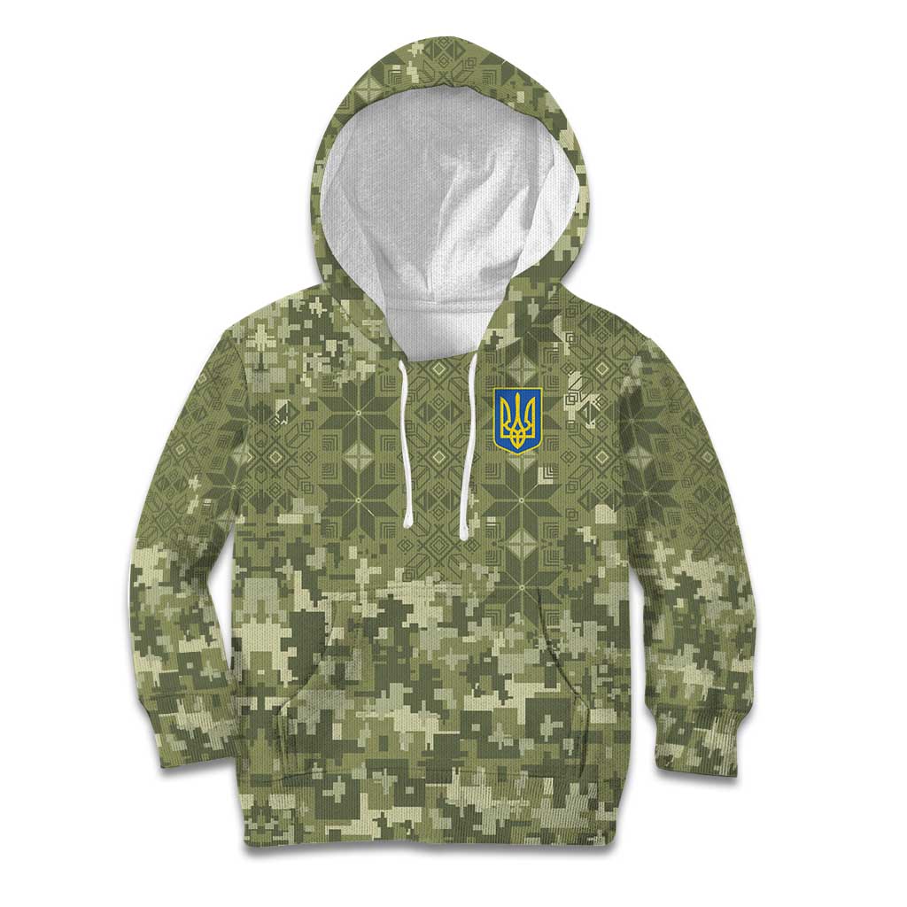 Ukraine Military Vyshyvanka Pattern Kid Hoodie Tryzub Emblem Tactical Style - Wonder Print Shop
