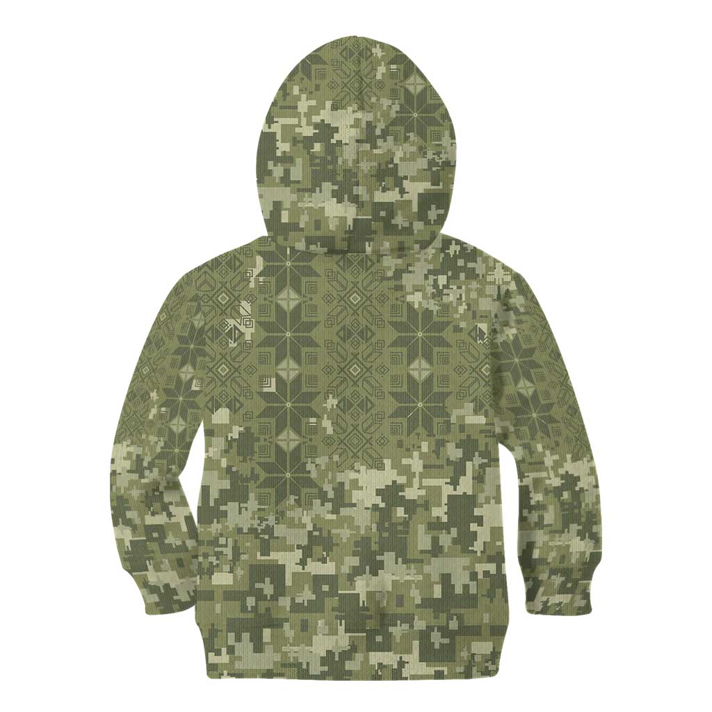 Ukraine Military Vyshyvanka Pattern Kid Hoodie Tryzub Emblem Tactical Style - Wonder Print Shop