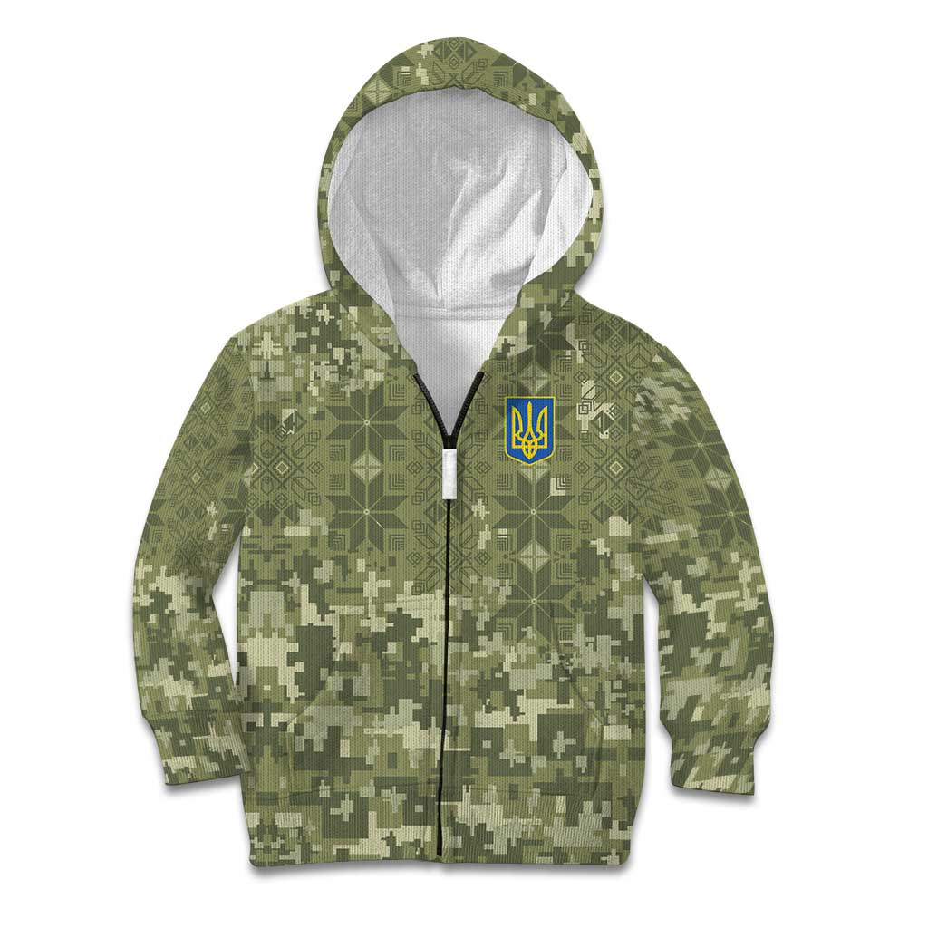 Ukraine Military Vyshyvanka Pattern Kid Hoodie Tryzub Emblem Tactical Style - Wonder Print Shop