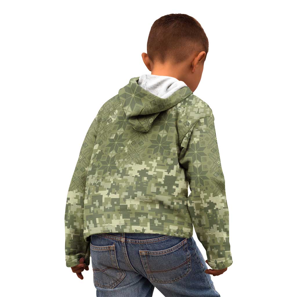 Ukraine Military Vyshyvanka Pattern Kid Hoodie Tryzub Emblem Tactical Style - Wonder Print Shop