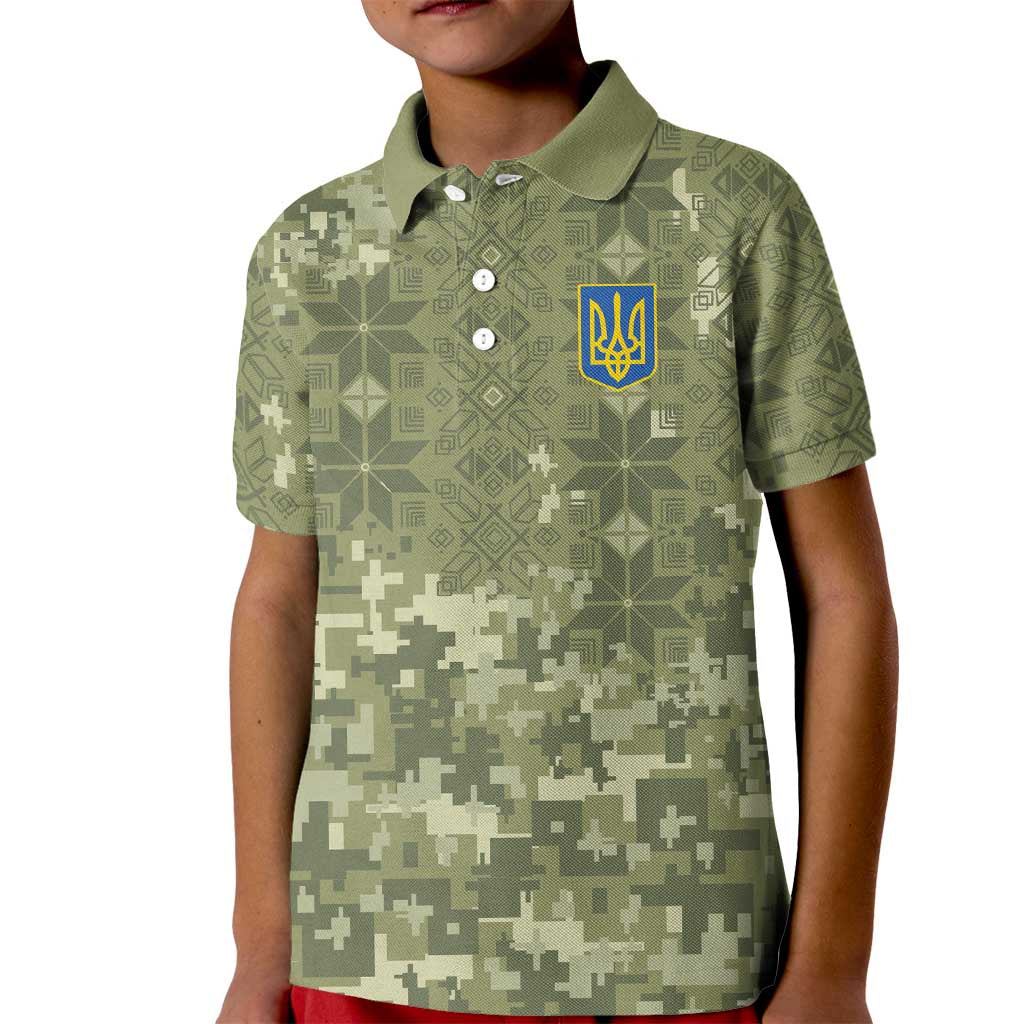 Ukraine Military Vyshyvanka Pattern Kid Polo Shirt Tryzub Emblem Tactical Style - Wonder Print Shop