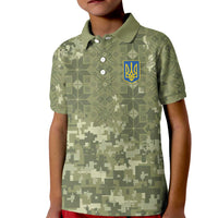 Ukraine Military Vyshyvanka Pattern Kid Polo Shirt Tryzub Emblem Tactical Style - Wonder Print Shop