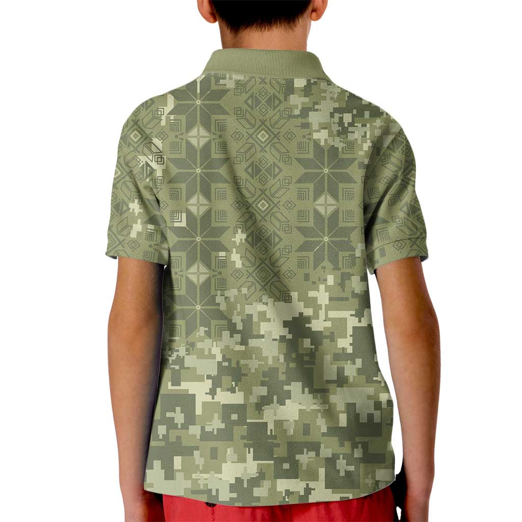 Ukraine Military Vyshyvanka Pattern Kid Polo Shirt Tryzub Emblem Tactical Style - Wonder Print Shop