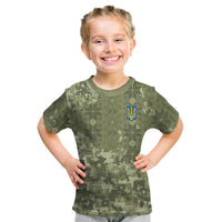 Ukraine Military Vyshyvanka Pattern Kid T Shirt Tryzub Emblem Tactical Style - Wonder Print Shop