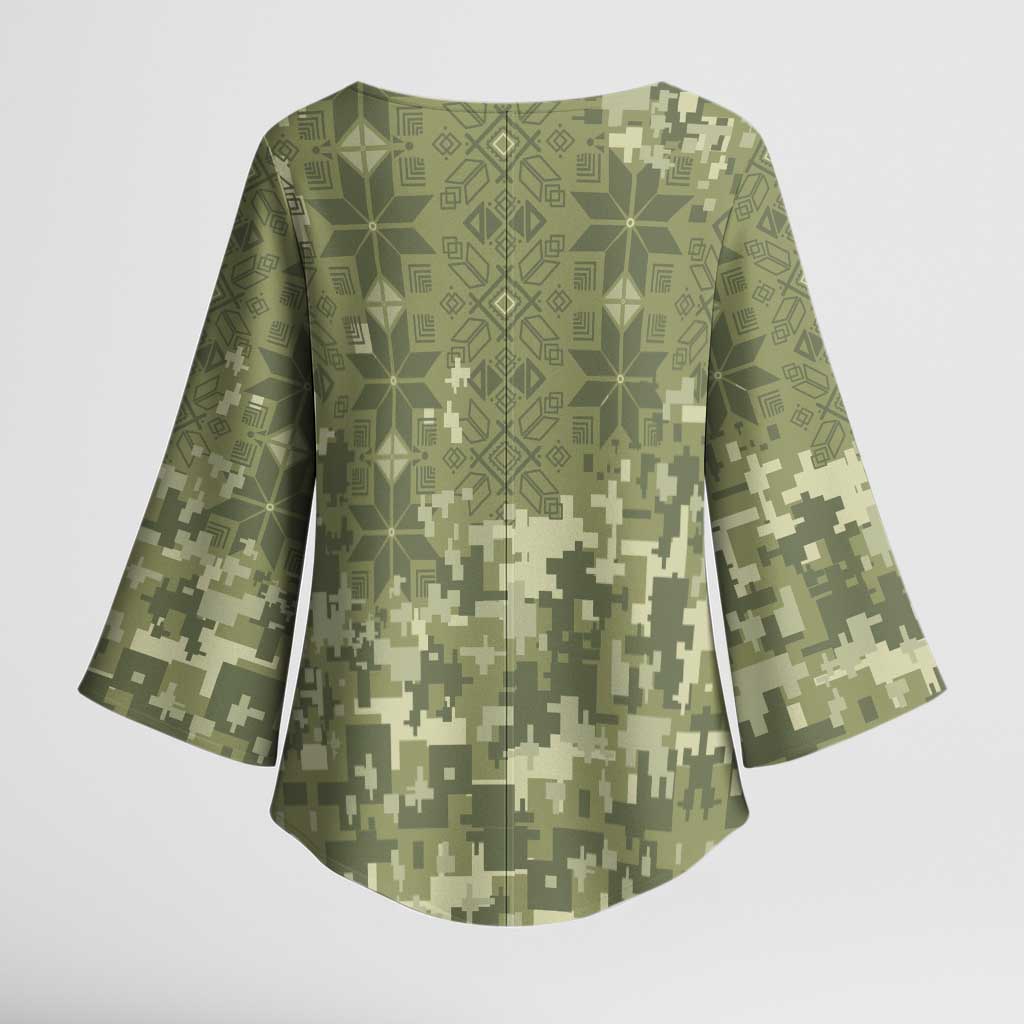 Ukraine Military Vyshyvanka Pattern Kimono Sleeve Blouse Tryzub Emblem Tactical Style - Wonder Print Shop
