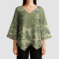 Ukraine Military Vyshyvanka Pattern Kimono Sleeve Blouse Tryzub Emblem Tactical Style - Wonder Print Shop