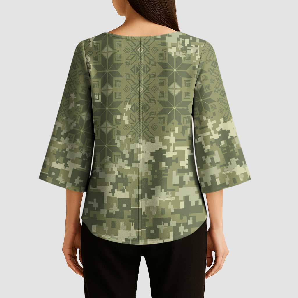 Ukraine Military Vyshyvanka Pattern Kimono Sleeve Blouse Tryzub Emblem Tactical Style - Wonder Print Shop