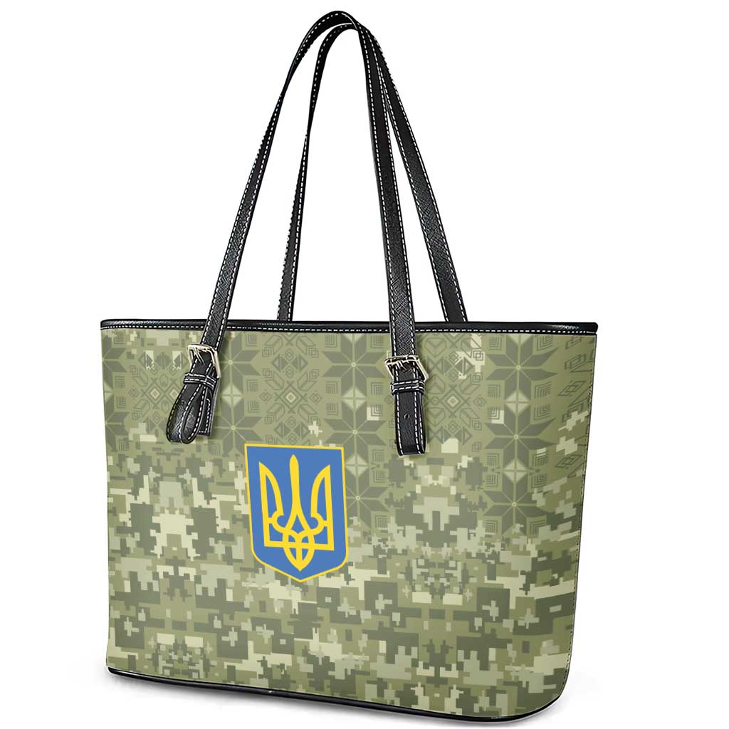 Ukraine Military Vyshyvanka Pattern Leather Tote Bag Tryzub Emblem Tactical Style - Wonder Print Shop