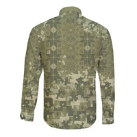 Ukraine Military Vyshyvanka Pattern Long Sleeve Button Shirt Tryzub Emblem Tactical Style - Wonder Print Shop