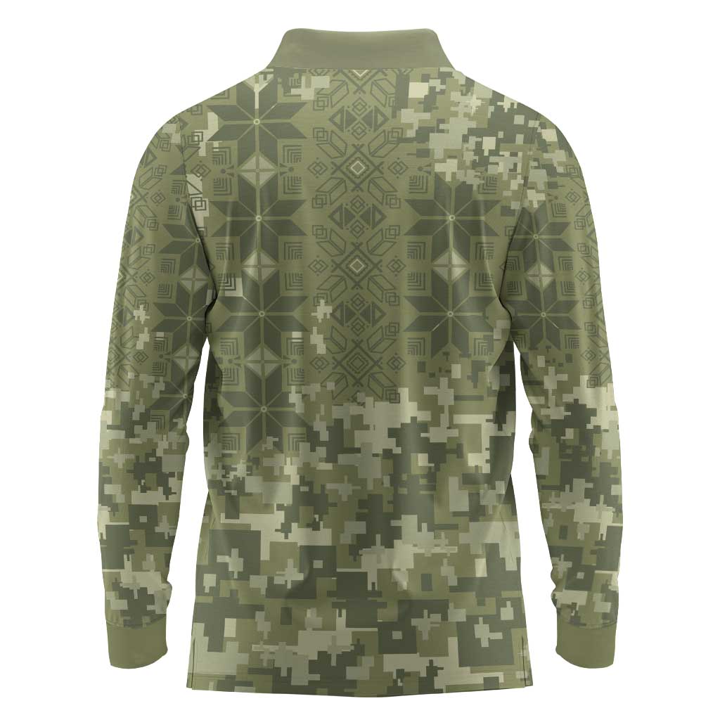Ukraine Military Vyshyvanka Pattern Long Sleeve Polo Shirt Tryzub Emblem Tactical Style - Wonder Print Shop