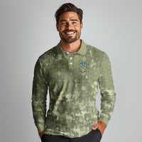 Ukraine Military Vyshyvanka Pattern Long Sleeve Polo Shirt Tryzub Emblem Tactical Style - Wonder Print Shop