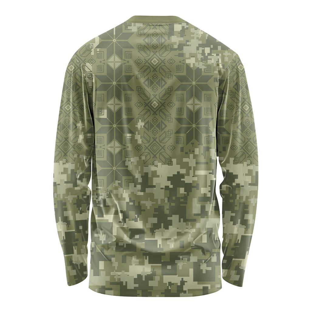 Ukraine Military Vyshyvanka Pattern Long Sleeve Shirt Tryzub Emblem Tactical Style - Wonder Print Shop