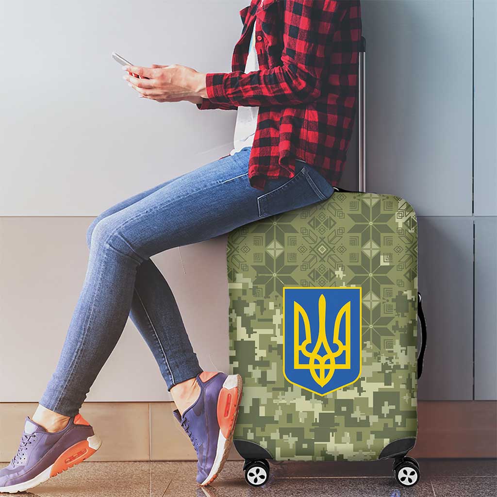 Ukraine Military Vyshyvanka Pattern Luggage Cover Tryzub Emblem Tactical Style - Wonder Print Shop
