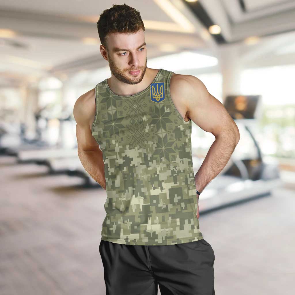 Ukraine Military Vyshyvanka Pattern Men Tank Top Tryzub Emblem Tactical Style - Wonder Print Shop
