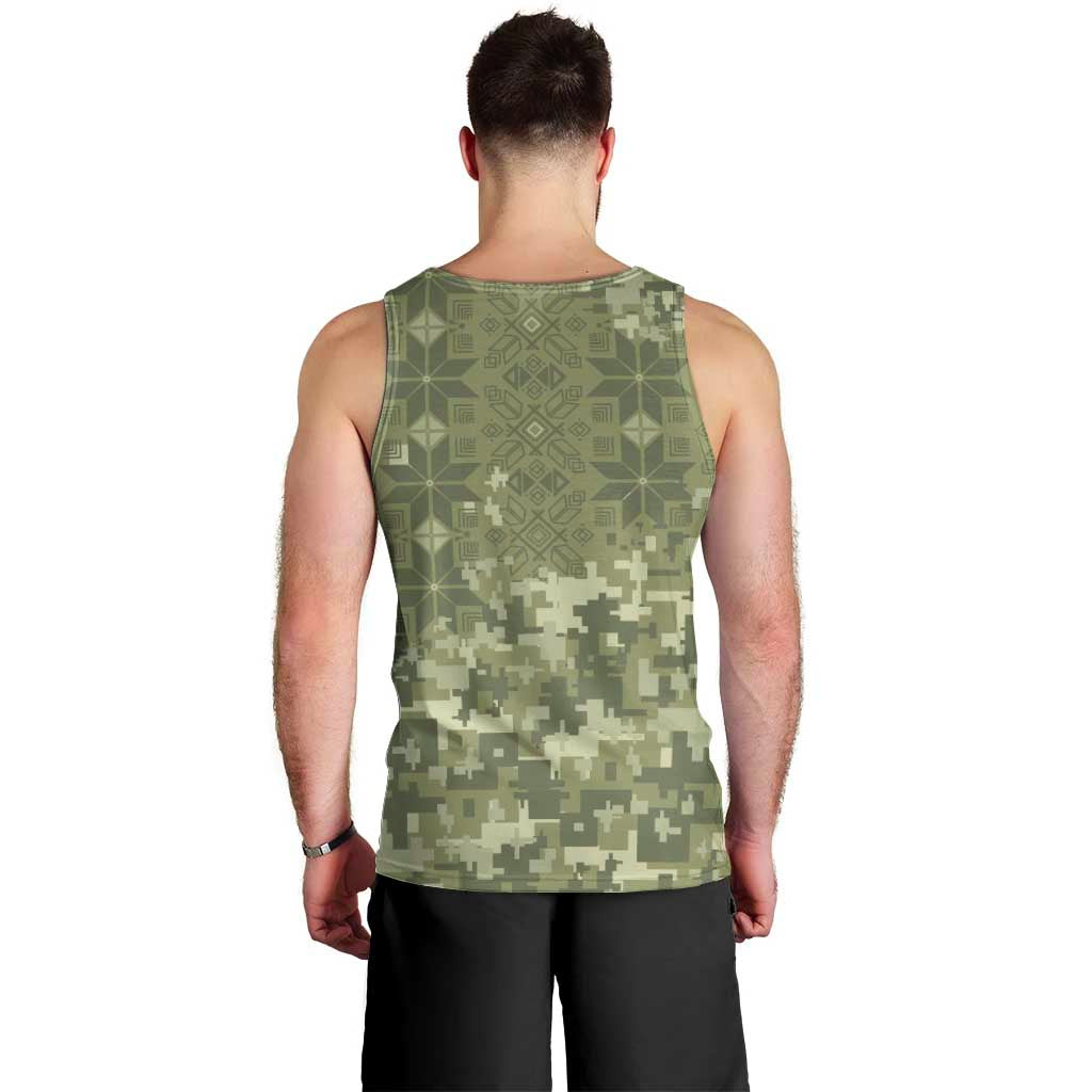 Ukraine Military Vyshyvanka Pattern Men Tank Top Tryzub Emblem Tactical Style - Wonder Print Shop