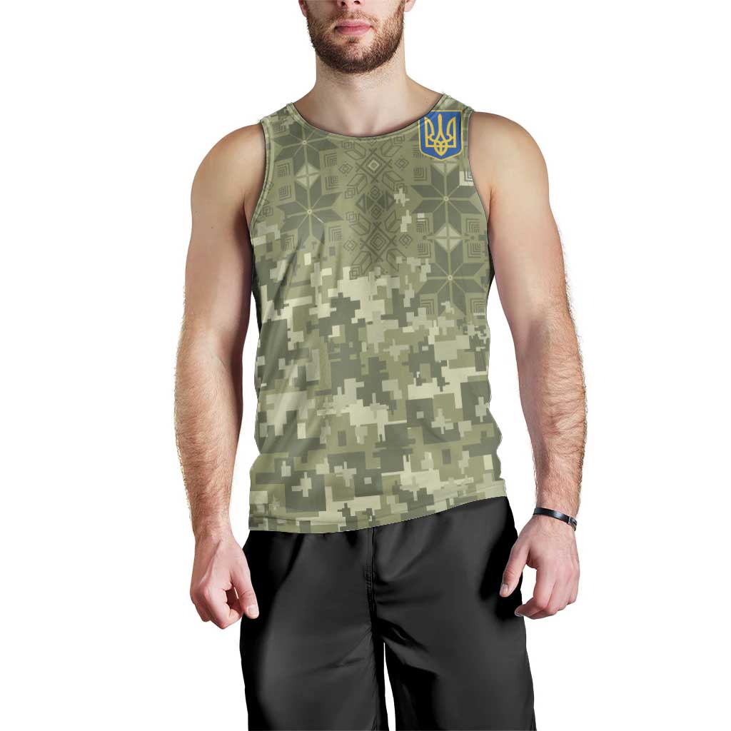 Ukraine Military Vyshyvanka Pattern Men Tank Top Tryzub Emblem Tactical Style - Wonder Print Shop