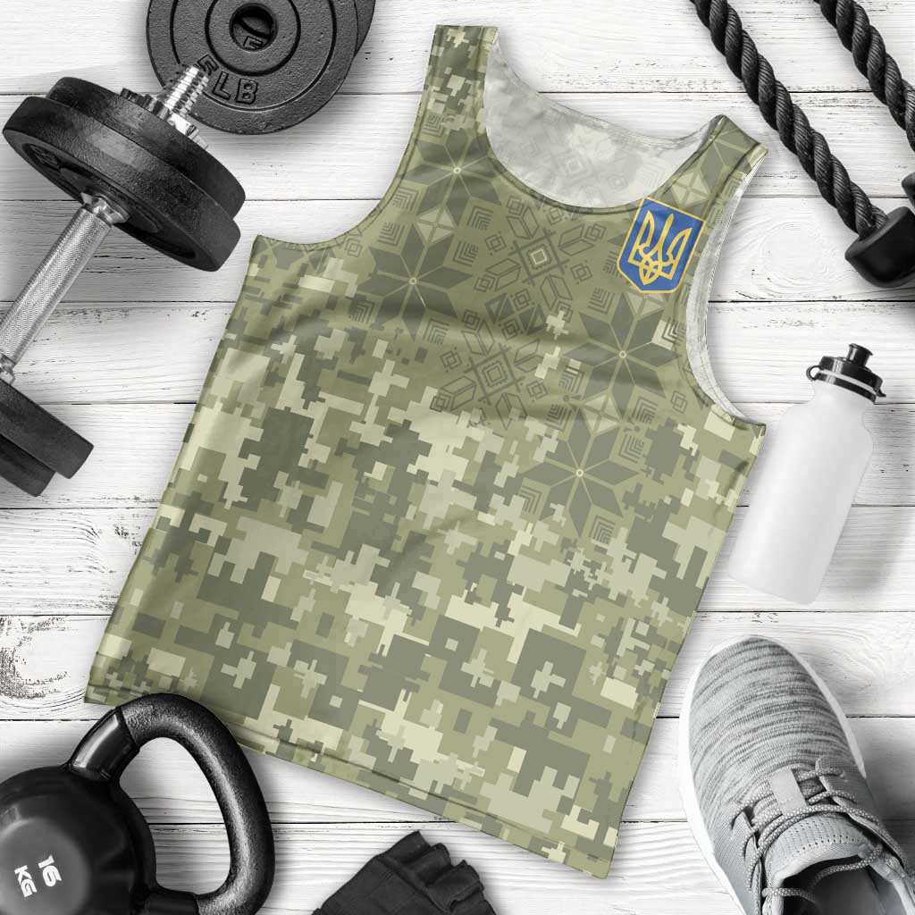 Ukraine Military Vyshyvanka Pattern Men Tank Top Tryzub Emblem Tactical Style - Wonder Print Shop