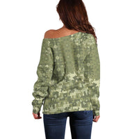 Ukraine Military Vyshyvanka Pattern Off Shoulder Sweater Tryzub Emblem Tactical Style - Wonder Print Shop