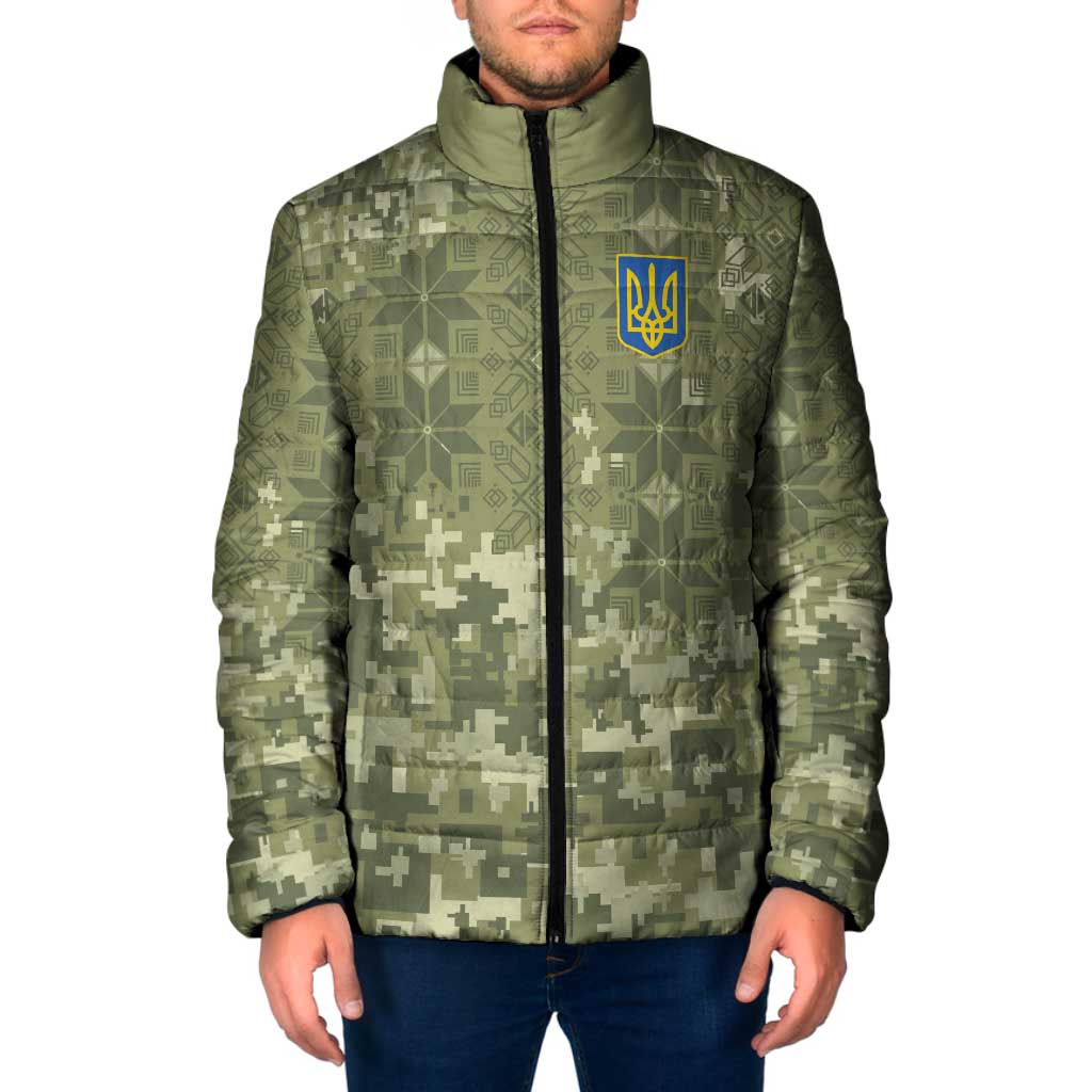 Ukraine Military Vyshyvanka Pattern Padded Jacket Tryzub Emblem Tactical Style - Wonder Print Shop