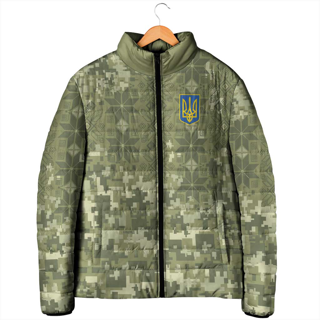 Ukraine Military Vyshyvanka Pattern Padded Jacket Tryzub Emblem Tactical Style - Wonder Print Shop