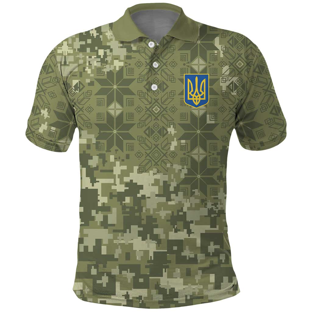 Ukraine Military Vyshyvanka Pattern Polo Shirt Tryzub Emblem Tactical Style - Wonder Print Shop