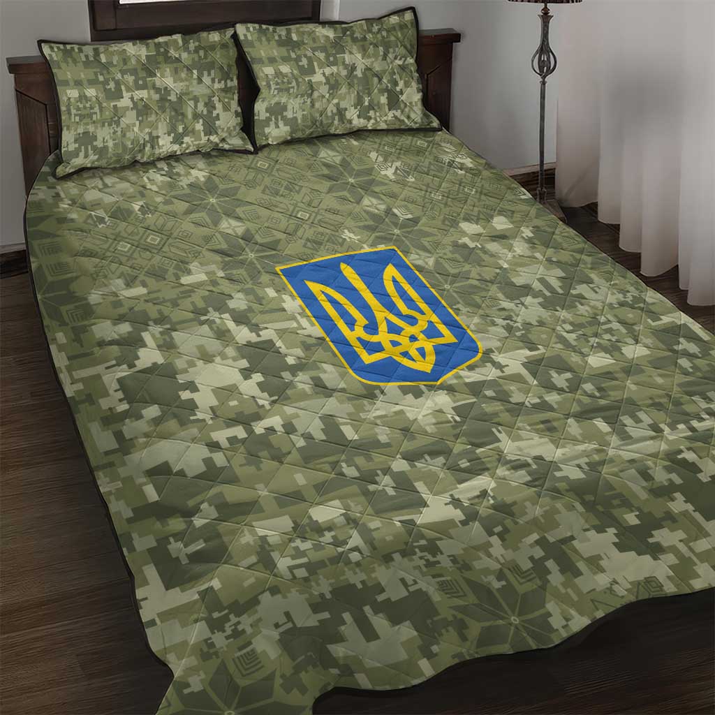 Ukraine Military Vyshyvanka Pattern Quilt Bed Set Tryzub Emblem Tactical Style - Wonder Print Shop