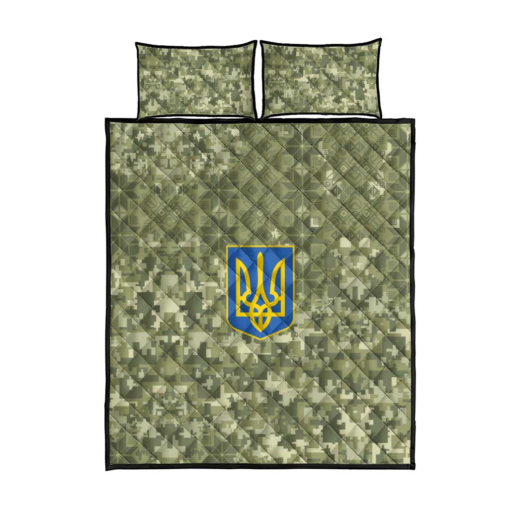 Ukraine Military Vyshyvanka Pattern Quilt Bed Set Tryzub Emblem Tactical Style - Wonder Print Shop
