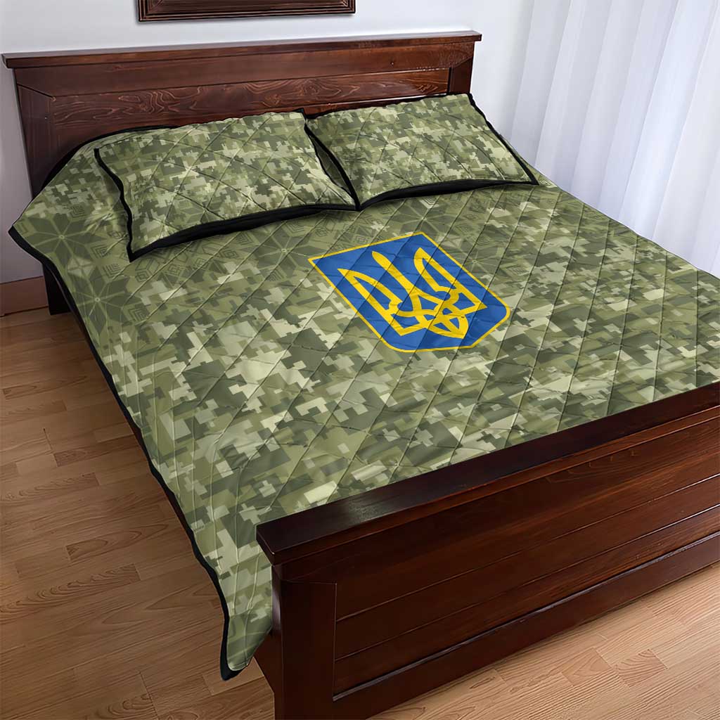 Ukraine Military Vyshyvanka Pattern Quilt Bed Set Tryzub Emblem Tactical Style - Wonder Print Shop