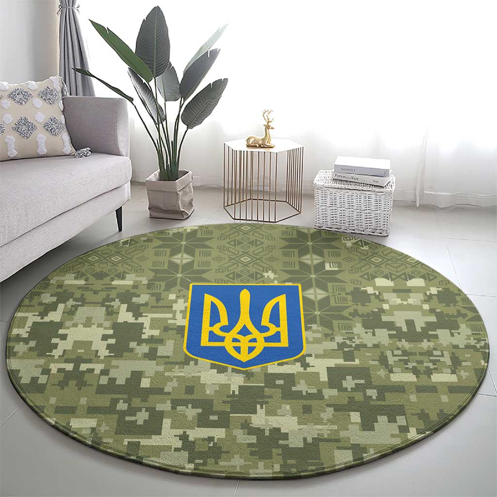 Ukraine Military Vyshyvanka Pattern Round Carpet Tryzub Emblem Tactical Style - Wonder Print Shop