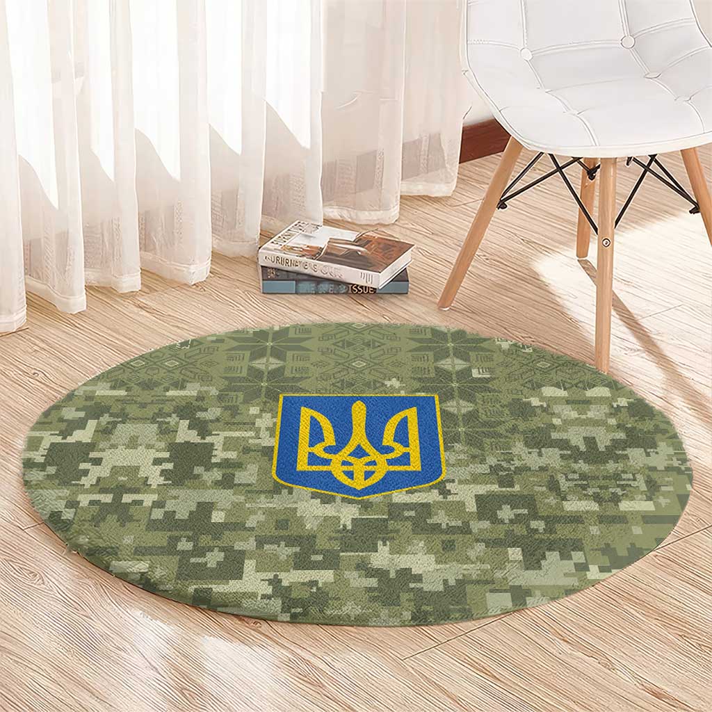 Ukraine Military Vyshyvanka Pattern Round Carpet Tryzub Emblem Tactical Style - Wonder Print Shop