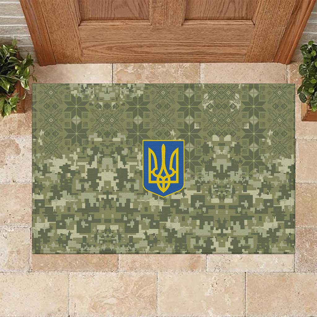Ukraine Military Vyshyvanka Pattern Rubber Doormat Tryzub Emblem Tactical Style - Wonder Print Shop