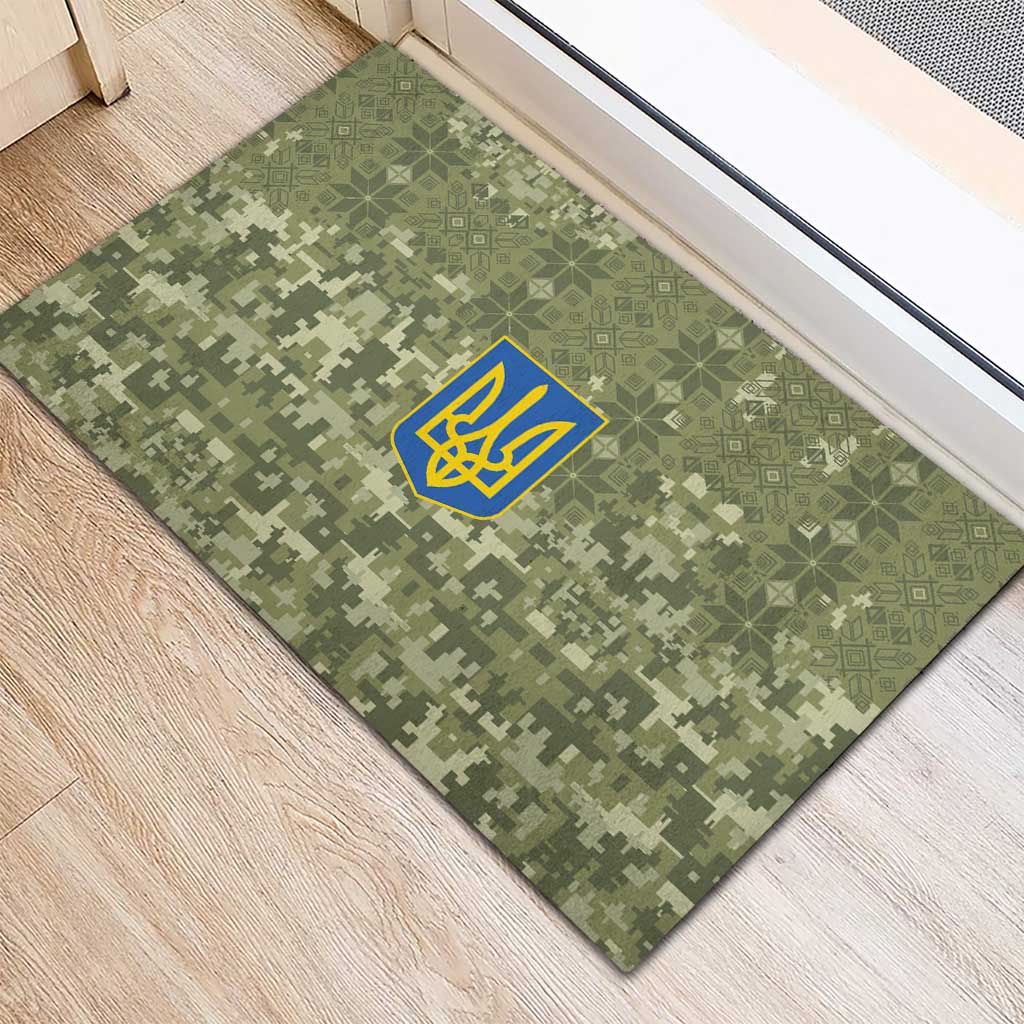 Ukraine Military Vyshyvanka Pattern Rubber Doormat Tryzub Emblem Tactical Style - Wonder Print Shop