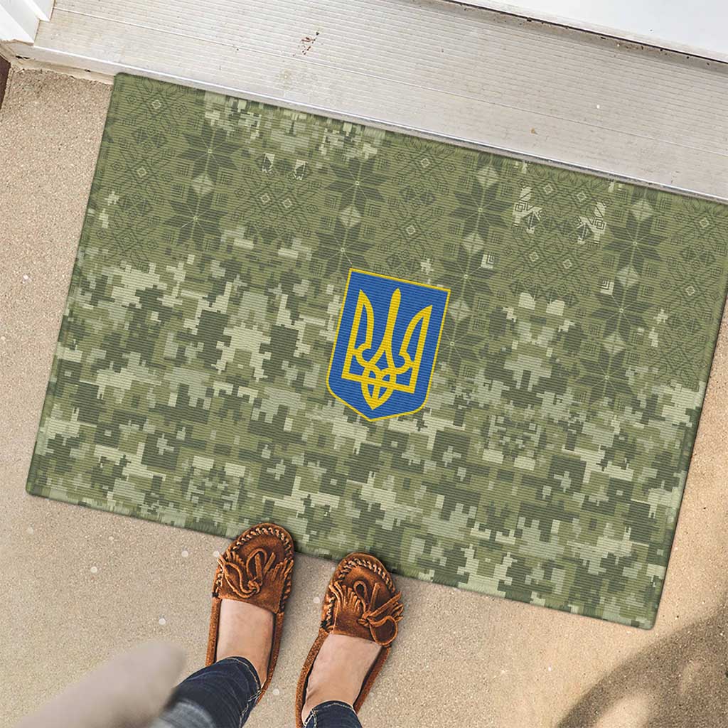 Ukraine Military Vyshyvanka Pattern Rubber Doormat Tryzub Emblem Tactical Style - Wonder Print Shop