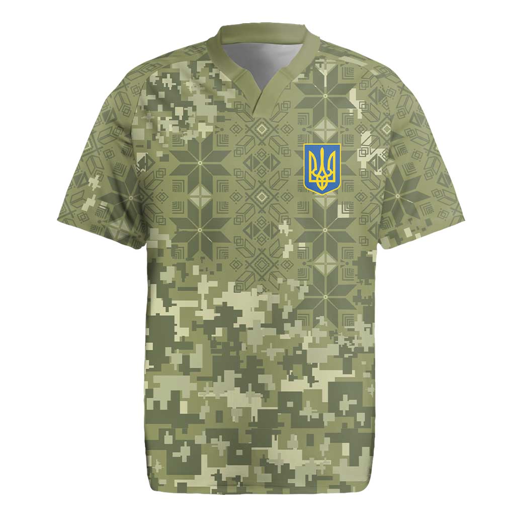 Ukraine Military Vyshyvanka Pattern Rugby Jersey Tryzub Emblem Tactical Style - Wonder Print Shop