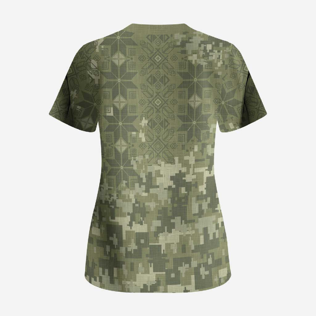 Ukraine Military Vyshyvanka Pattern Scrub Top Tryzub Emblem Tactical Style - Wonder Print Shop