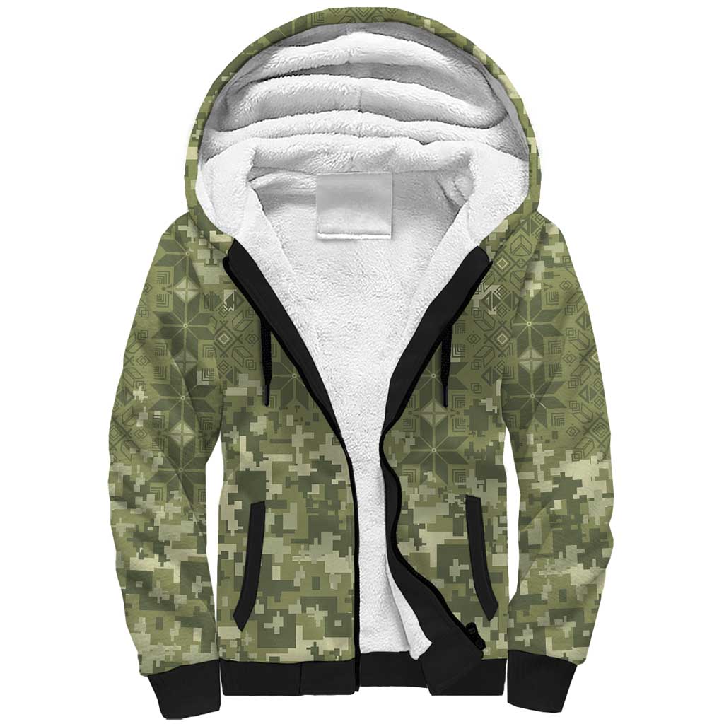 Ukraine Military Vyshyvanka Pattern Sherpa Hoodie Tryzub Emblem Tactical Style - Wonder Print Shop