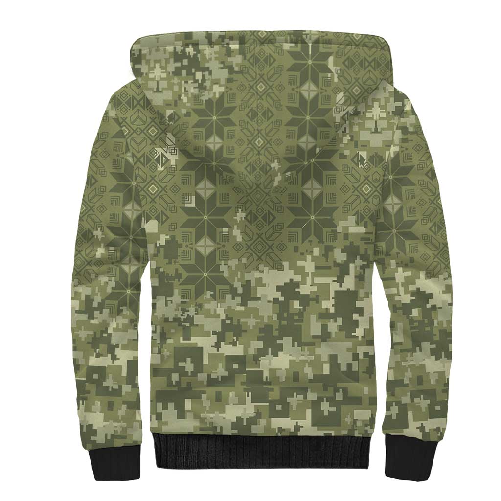 Ukraine Military Vyshyvanka Pattern Sherpa Hoodie Tryzub Emblem Tactical Style - Wonder Print Shop