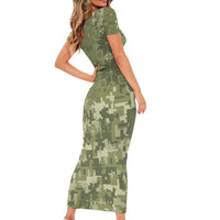 Ukraine Military Vyshyvanka Pattern Short Sleeve Bodycon Dress Tryzub Emblem Tactical Style - Wonder Print Shop