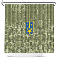 Ukraine Military Vyshyvanka Pattern Shower Curtain Tryzub Emblem Tactical Style - Wonder Print Shop